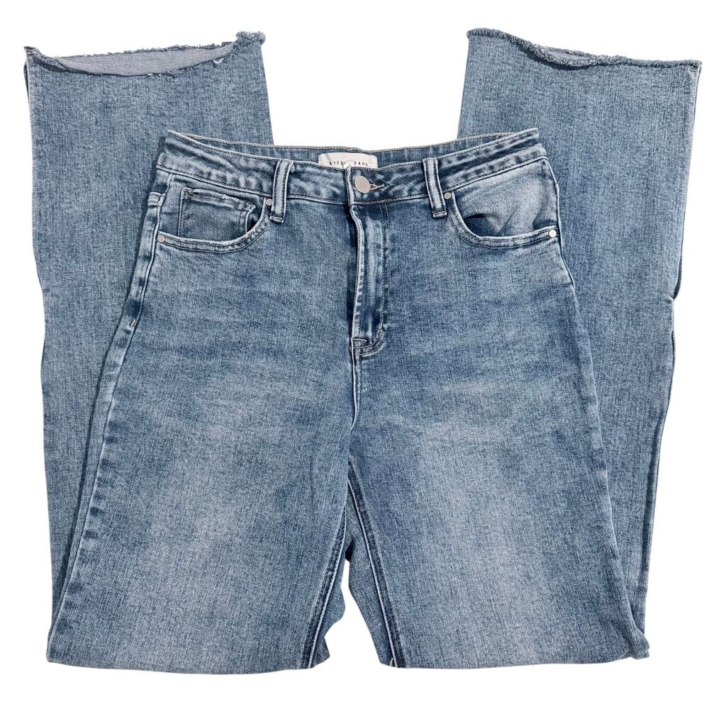 Risen High Rise Straight Leg Jeans Womens Size 9/29 Light Wash Raw Hem